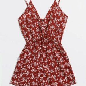 ditsy red floral print surplice neck cami romper